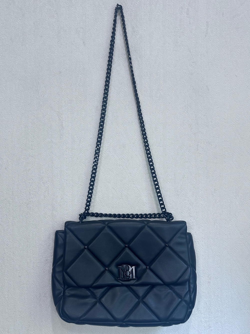 Badgley Mischka Vegan Leather Quilted Stud Shoulder Bag With Chain Strap, Black